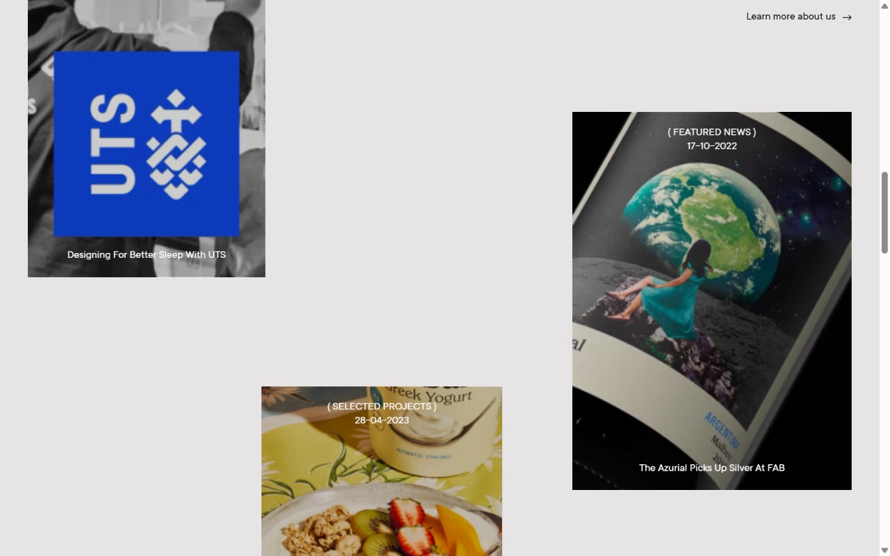 Galería como moodboard disperso: grid roto con offsets que se recompone al scroll