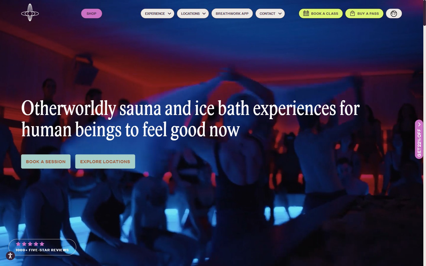 Hero: ambiente inmersivo de luz de color (sauna/hielo social)